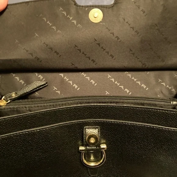 TAHARI Tahiti Flap Satchel Glamper Black Career Office Handbag - Picture 4 of 7